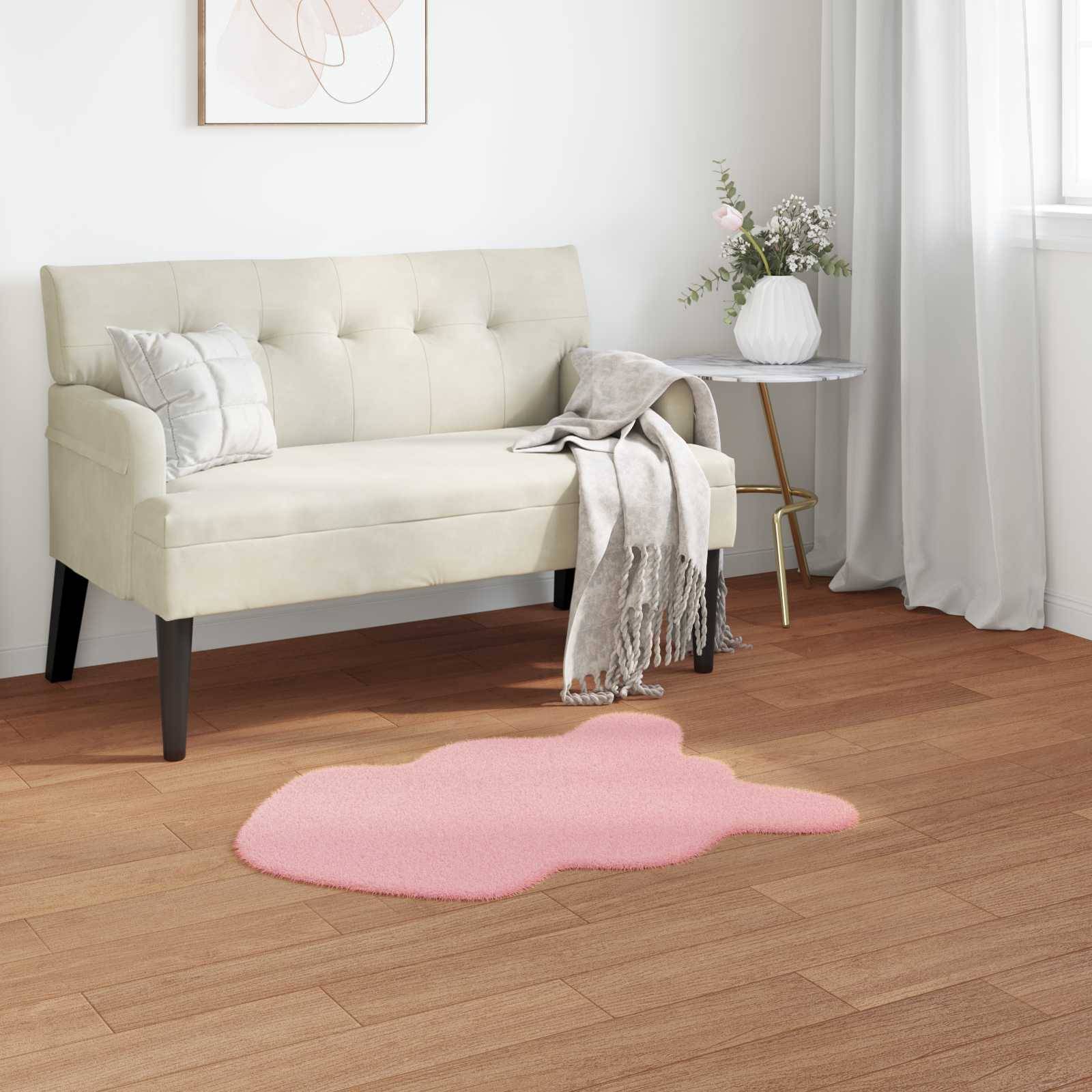 vidaXL Skridsikker tæppe af kunstig kaninpels OLITE Lyserød 60 x 90 cm