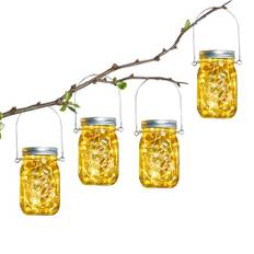 Solarlampe für außen Garten - 4 Pack 30 LEDs Lichterkette im Einmachglas mit Griff IP65 Wasserdicht & Rostfrei Solar Laterne Outdoor Indoor für Party Hochzeit Bar Pavillon Terrasse Zaun Balkon Deko