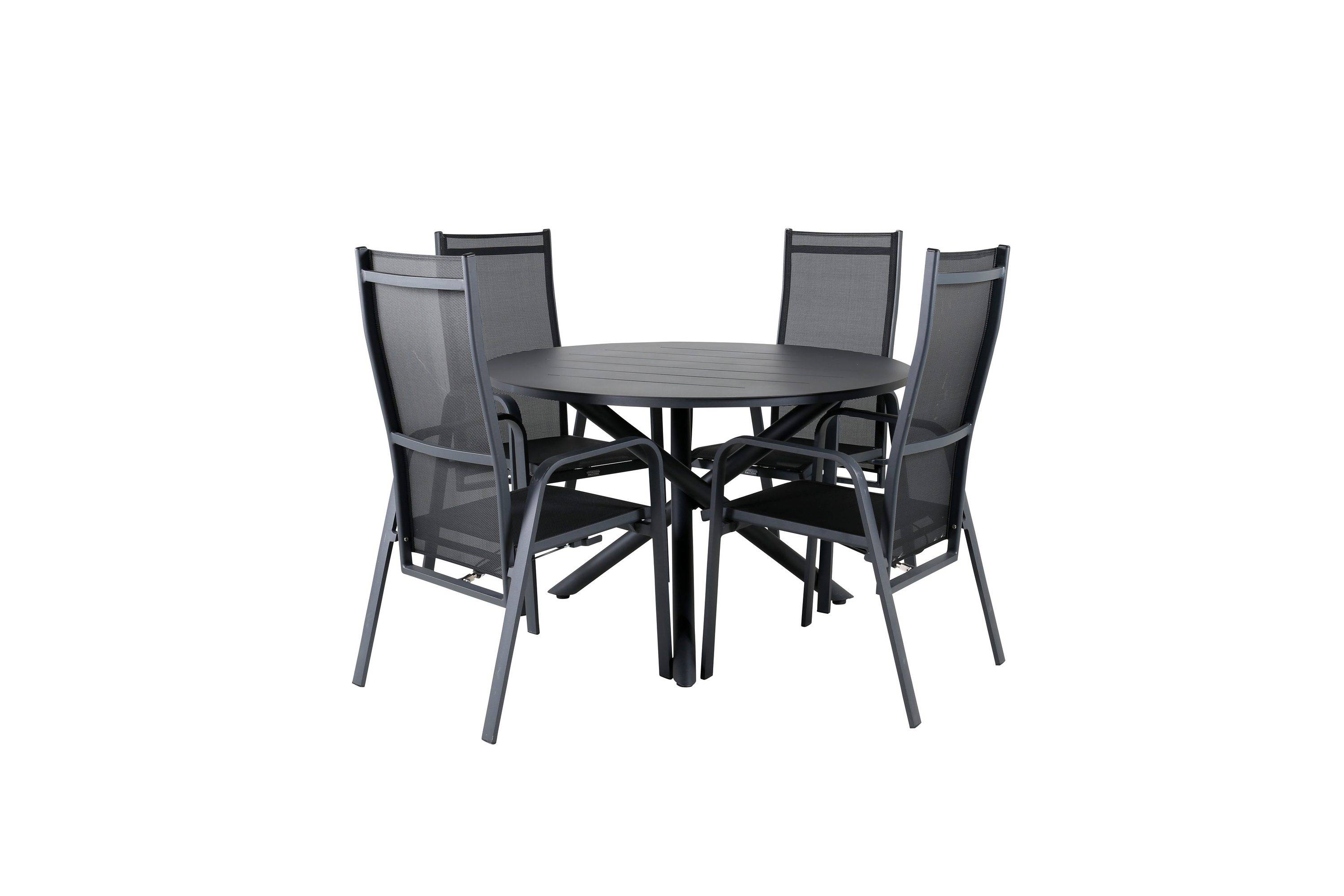 Venture Home Alma Matgrupp Utomhus Rund Ø120cm + 4 Copacabana Reclinerstolar - Svart utomhus