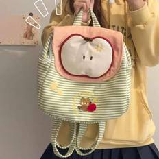 New Green Striped Backpack, Sweet Girlish Style Red Apple Large Capacity Backpack, Cute Cartoon Student Backpack, Ladies Shopping Casual Backpack, Tra - Green
