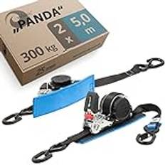 valonic PANDA - 2x 5m automatisk spännband med karbinhake, 25mm, 300/600 Kg, vadderade, TÜV Rheinl. / GS certifierad, EN-12195-2 - med spärrlås, svart