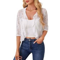 Dam Spets Bolero Shrugs Öppen Framsida Koftor Elegant 1/2 Ärm Blommig Spets Volang Crop Bolero, 3, XXL