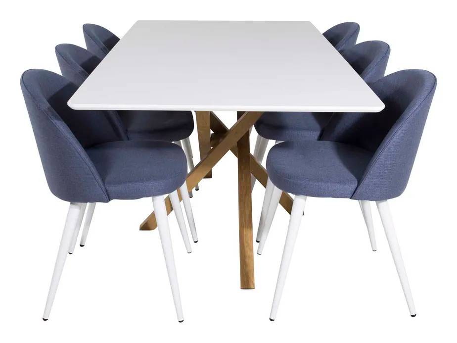 Venture Design Piazza & Velvet spisegruppe Hvid/blå 6 st stole & borde 180 x 90 cm