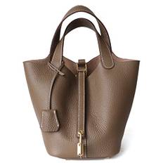 Skinnväska Bucket Bag Damer Large Capacity Bag Shopping Grönsakskorg Läder Tygväska,Khaki,14 * 18 * 19cm