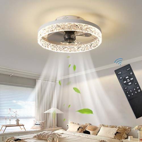 Tyst Takfläktar med belysning Fjärrkontroll, Moderna ljus Fläkt takljus LED Dimbar Takfläktlampa för sovrum Vardagsrum, Fläkt Vändbar och 6 hastigheter (Vit, 40CM)