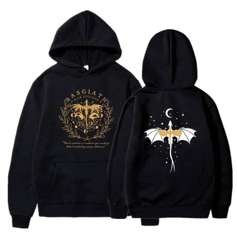 Fourth Wing dubbelsidiga luvtröjor Basgiath War College hoodie Unisex huvtröjor Bookish hoodie Långärmade tröjor Topp cm svart