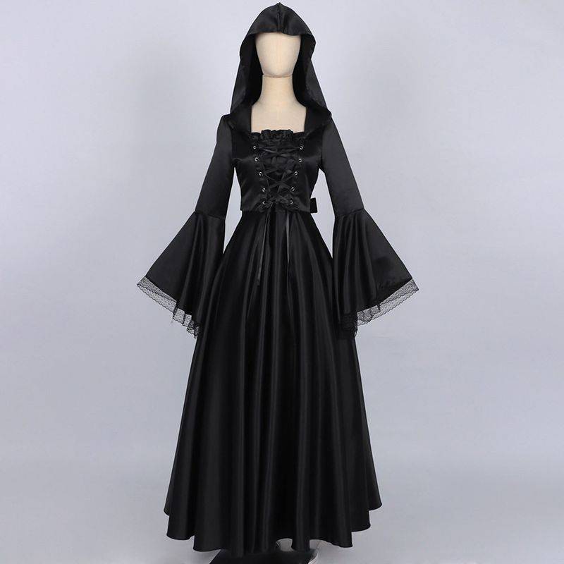 Europeisk och Amerikansk Plus-Size Gotisk Långklänning för Kvinnor, Renässans Cosplay Kostym, Halloween Bal Cosplay Framträdande Outfit. cm black