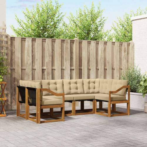 Utomhussoffset med kudde 6 pcs Naturlig och Beige