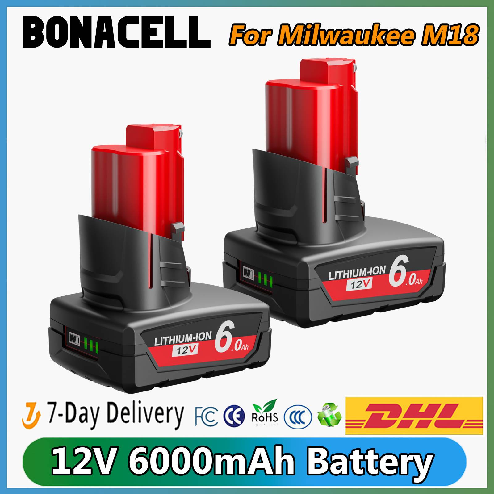 For Milwaukee M12 Rechargeable Battery 12V 6000mAH For Milwaukee 12V Tools Replacement Battery With LED Light 48-11-2402