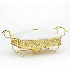 CUTPOIY Chafing Dish bufféset, vit krusad keramik, rektangel och buffévärmare set för buffé bröllop, fester, banketter, jul, cateringevenemang (storlek: 2,5 L) (2,5 L) (2,5 L)