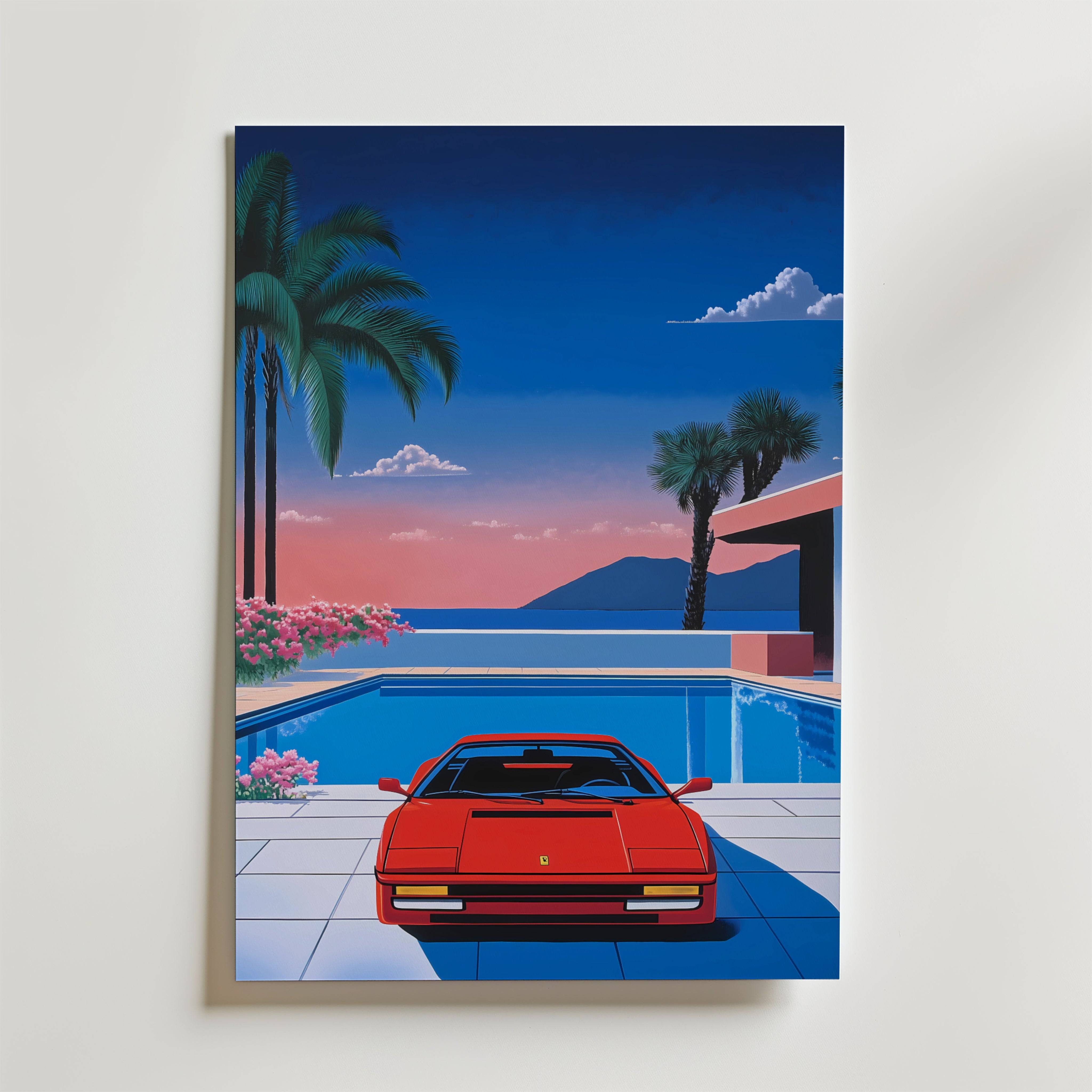 Retro 80s Ferrari Hiroshi Poster - Fine Art Poster 100x140 cm
