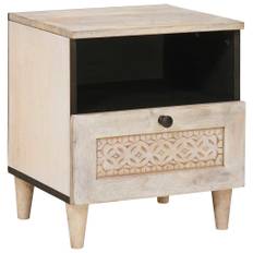 vidaXL Sengebord med skuffe Beige 40 x 33 x 46 cm Massivt mangotræ