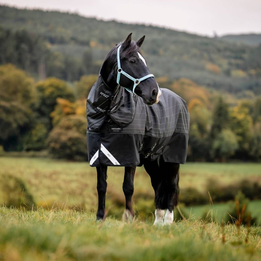 Horseware Amigo - 1200D Fieldsafe Plus Overgangsdækken - 100 gram - Refleks/Sort - Sort/Refleks & sort / 155
