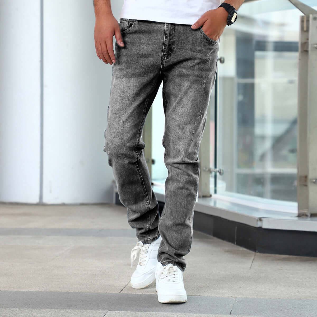 Men's Silver Gray Stretch Skinny Denim Jeans - Silver Gray / 38 (38)