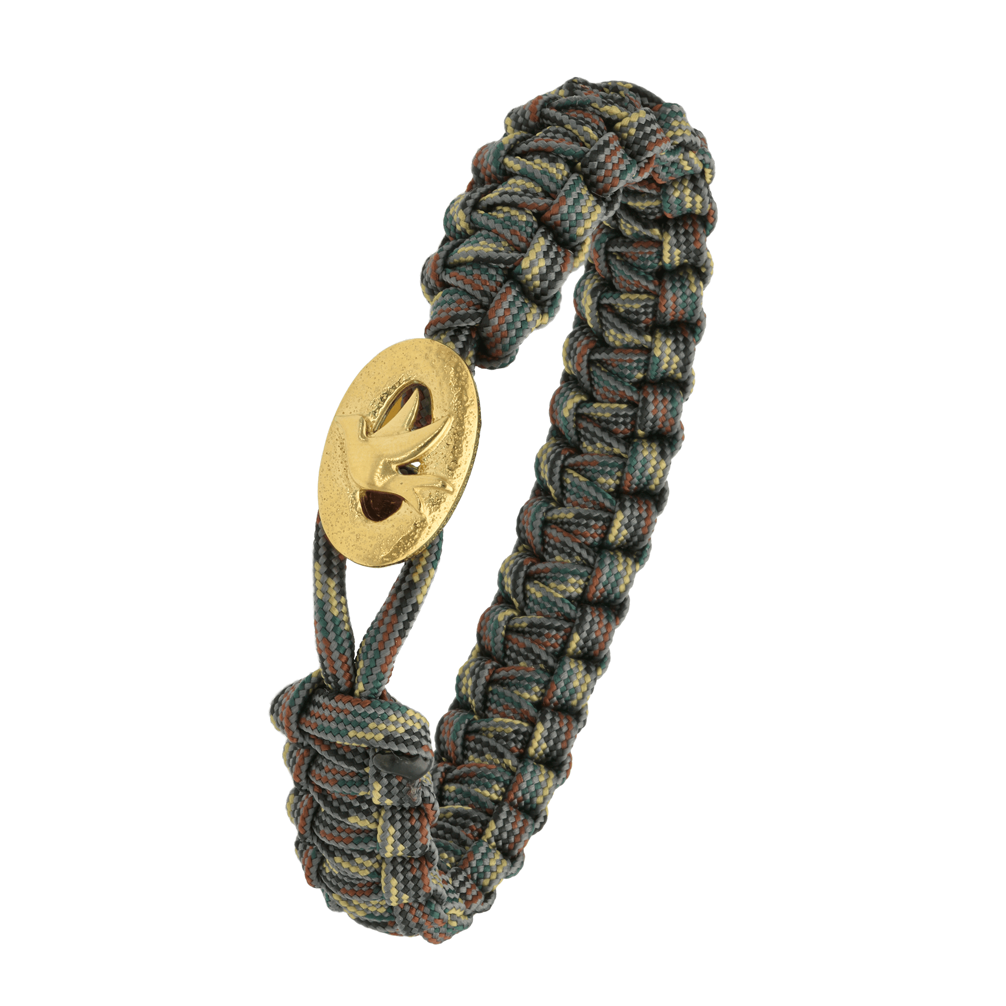 FSTS Bracelet Camouflage with Gold Plated 316L Stainless Steel Peace Dove Lock - Grön, Guldfärg (200 mm)