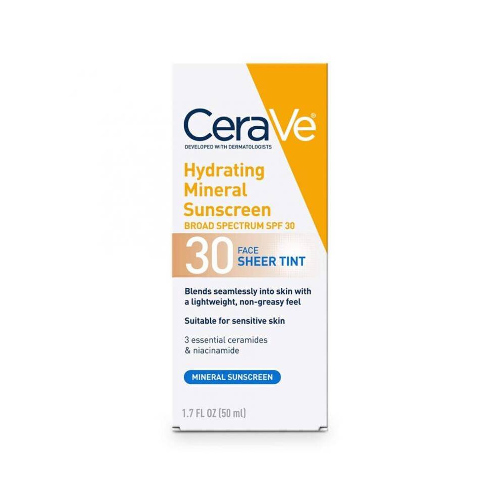 CeraVe Tinted Sunscreen with SPF 30 | Hydrating Mineral Sunscreen with Zinc Oxide & Titanium Dioxide | Sheer Tint for Healthy Glow | 1.7 Fluid Ounce