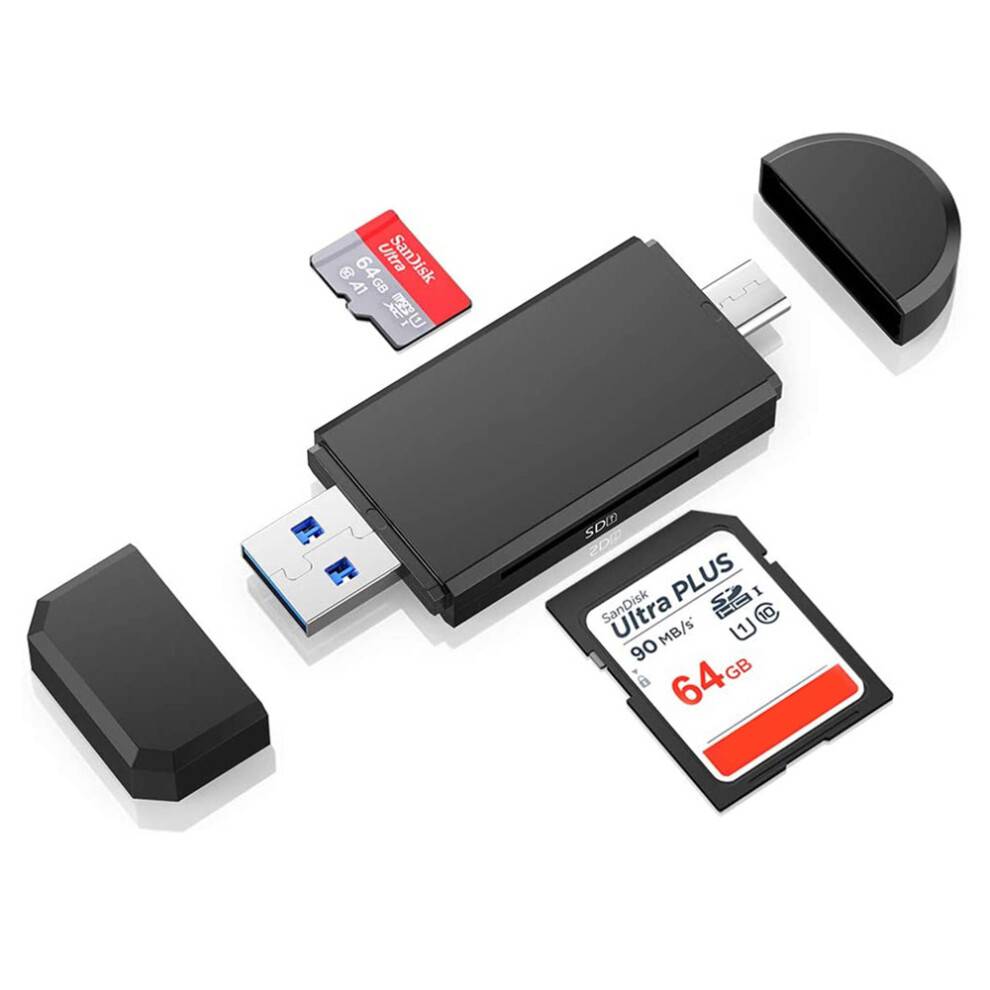 Hukommelseskorthub, alsidig kompatibilitetsadapter med USB 3.0, USB C til øjeblikkelig adgang til SD-, Micro SD-, CF- og TF-kort, understøtter brug
