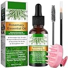 BoloShine Rosemary Oil för hårväxt med borste hårbotten massageborste, rosmarinolja hår ögonbryn ögonfransar tillväxt, naturlig rosmarin olja hårprodukter för kvinnor män (30 ml)