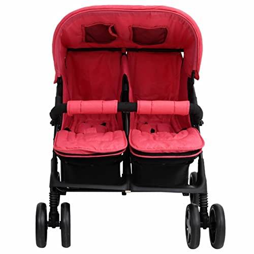 Tidyard syskonvagn med justerbart tak och förvaringskorg, dubbel barnvagn, hopfällbar 2 i 1 tvillingar, buggy tvillingvagn, tvillingar, barnvagn, buggy barnvagn, röd, stål
