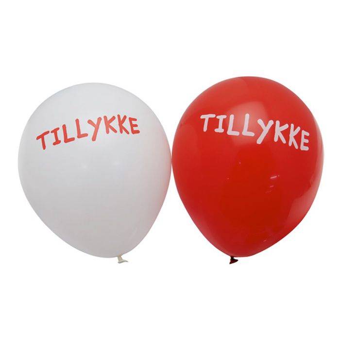 Tillykke Balloner i Rød og Hvid 6x - 25 cm.
