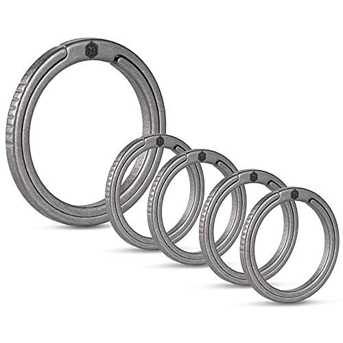 KeyUnity KA11 Titan nyckelring nyckelring set 5 delar, 33/17,5 mm delad ring med sidotryck enkel åtkomst till nycklar, karbinhake, ficklampor, ID-tagg (1L + 4S) ..