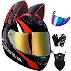 Girl Cat Ear Helmet, Kvinnor Motorcykelhjälm, Cat Ear Helmet, Cool Electric Motorbike Racing Motorcykelhjälm For Män Och Kvinnor(G,M=54~56CM)