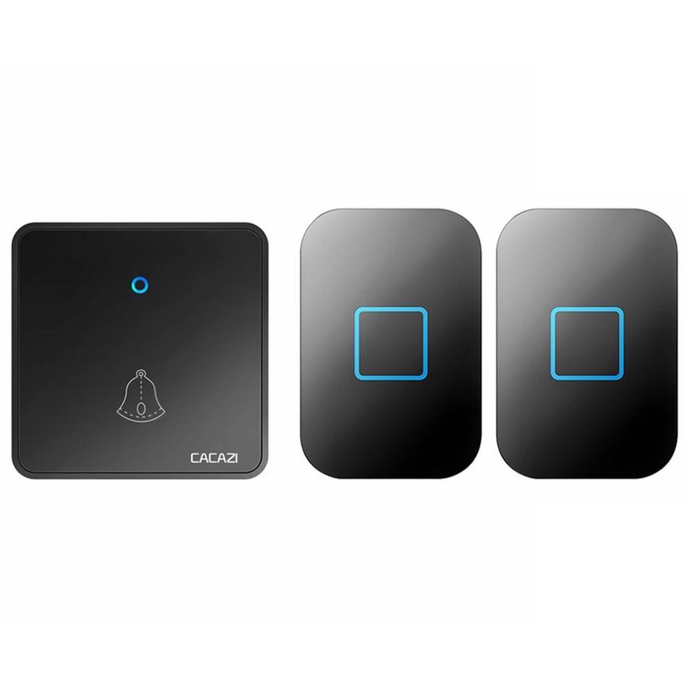 CACAZI Home Welcome Wireless Doorbell Waterproof 60 Chimes 5 Volume 0-110 DB Cordless Door Ring Bell EU Plug,2PC