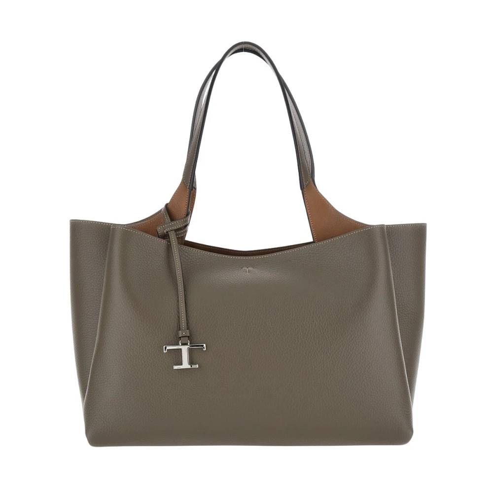 Tod's Grå mellemstor håndtaske med T-metalvedhæng i læder til kvinder - Tasker - Dame - Grå - ONE SIZE - Læder