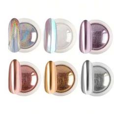 6 färger Chrome Nail Powder Set Glitter Spegeleffekt Nail Art Design 3D Holographic Aurora Iridescent Dust Nail Powder Vit Chrome Powder För Nail Art - Multifärgad