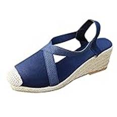 YANFJHV damsandaler platå platt svart: romerska sandaler kilsandaler sommar arbetsskor damsandaler med kilklack sommarsandaler halkfria strandsandaler espadrillos sandaletter, blå, 37 EU