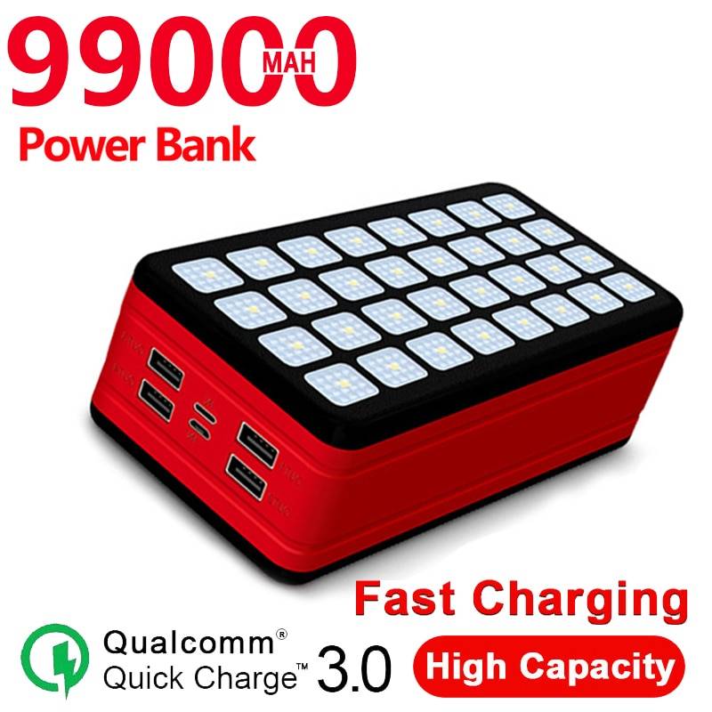 99000 mah power bank laddare stor kapacitet utomhus vattentät bärbar power bank lämplig för xiaomi samsung iphone 11