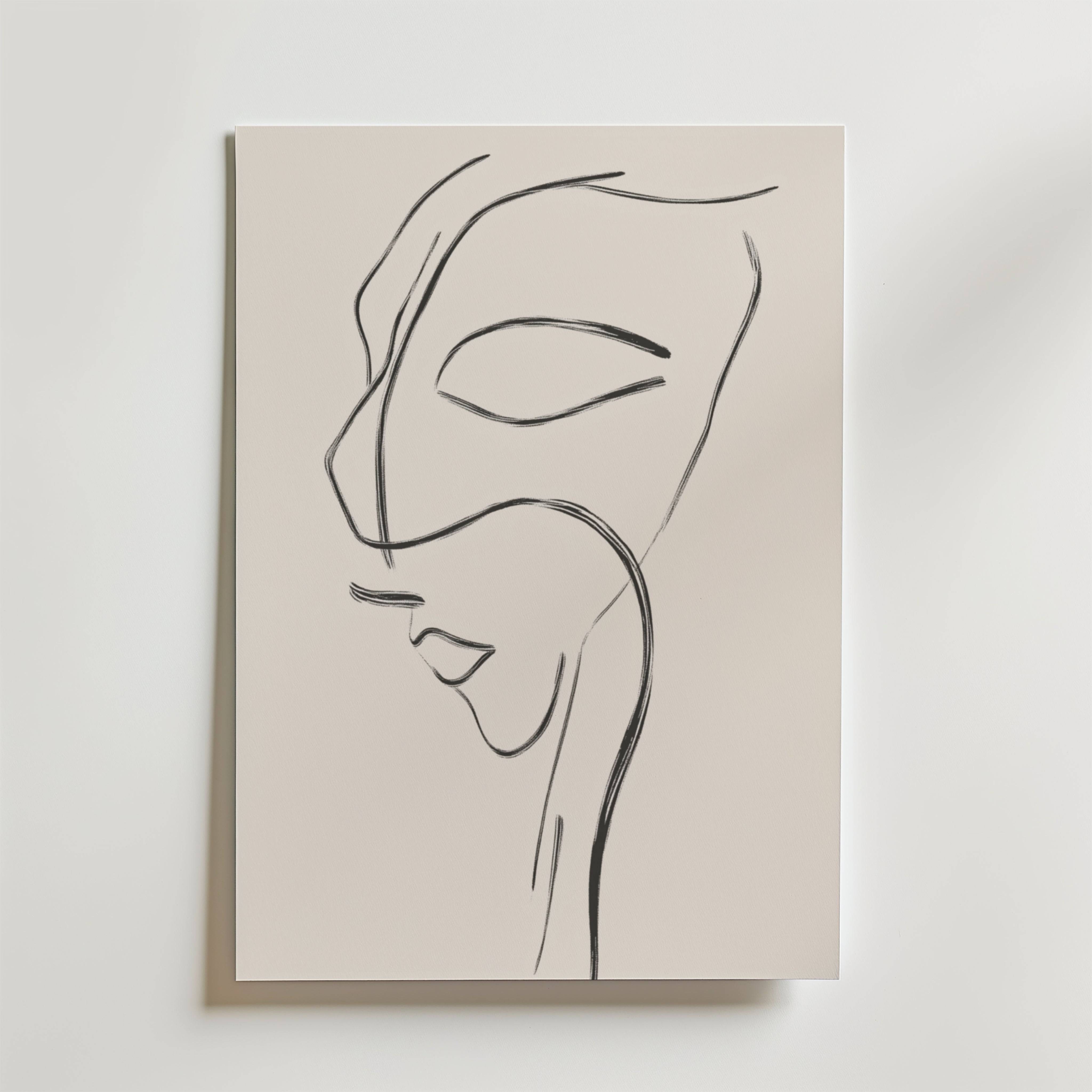 Elegant Line Art Face Poster - Fine Art Poster 70x100 cm