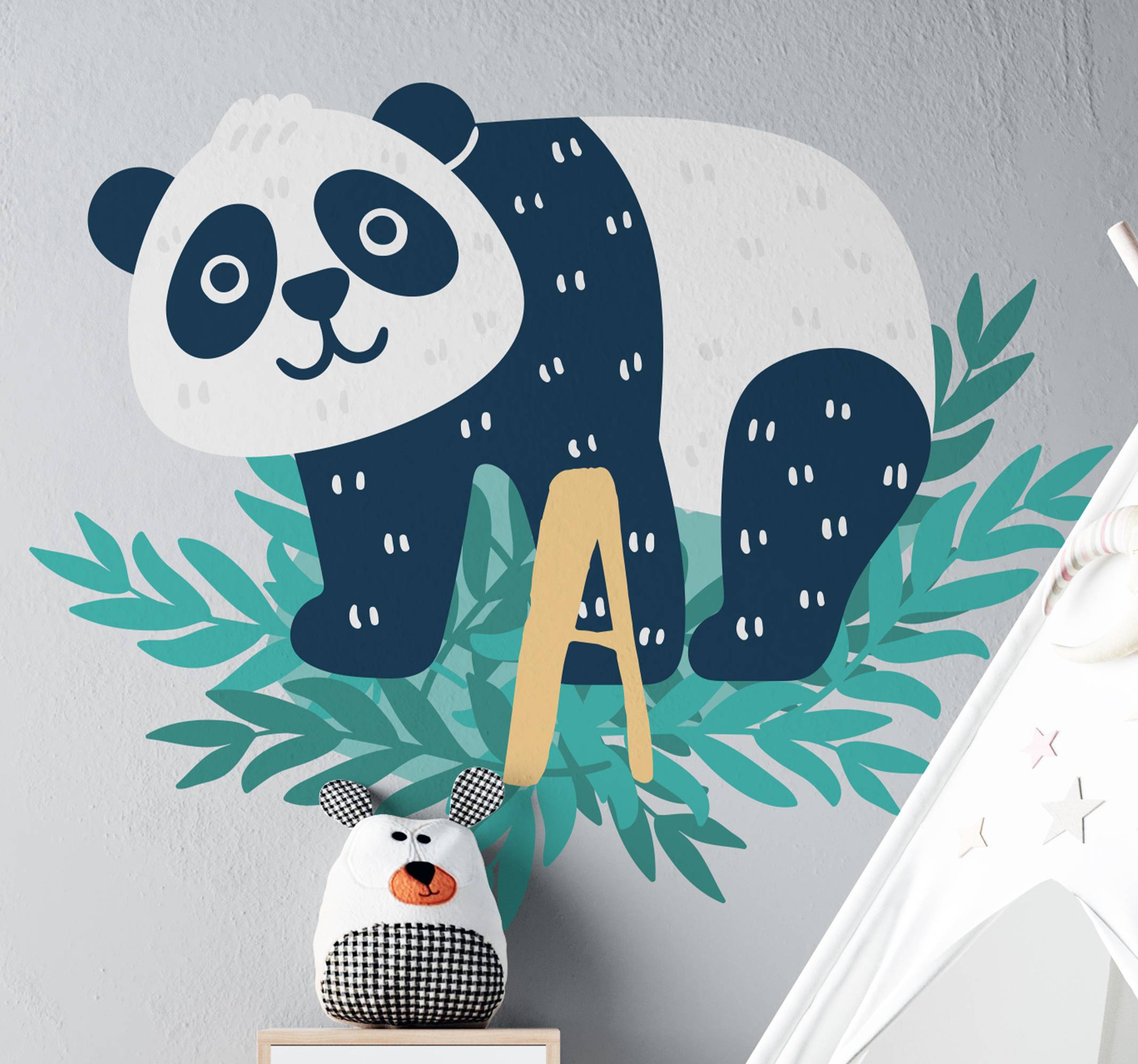 Glad panda med första baby vägg klistermärke