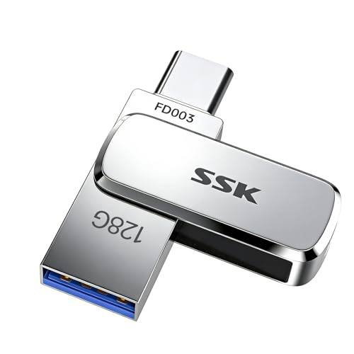SSK 128GB Flash Drive USB C Stick upp till 240 MB/s, Memory Stick Dual USB 3.2 Type-C och USB-A Pendrive, USB-minne för iPhone 15/16Pro/Win/Android med vatten-, damm- och dropptålighet