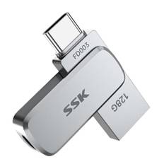 SSK 128GB Flash Drive USB C Stick upp till 240 MB/s, Memory Stick Dual USB 3.2 Type-C och USB-A Pendrive, USB-minne för iPhone 15/16Pro/Win/Android med vatten-, damm- och dropptålighet