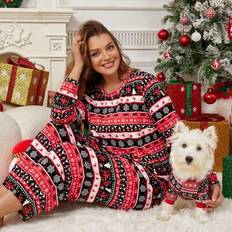 Plus Size Casual Dam Jultryck Långärmad T-shirt och Byxa Set Jul Pyjamas Familj,Vinter Damkläder - Multifärgad (0XL,1XL,2XL,3XL,4XL,5XL)