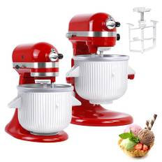 Glassmaskinsfäste för KitchenAid mixers, passar KitchenAid 4,5/5 QT och 6 QT stativmixers, fryst glass och sorbet gelatomaskin för KitchenAid, 2 kvart, vit (maskin/mixer ingår inte)