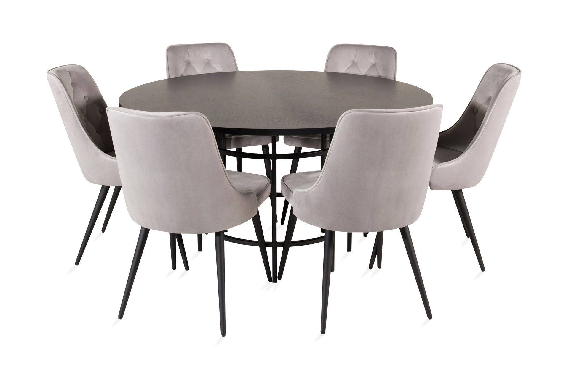 Copenhagen Matgrupp med 6 Valera Lyx Sammetsstolar Svart/Grå - Furniture Fashion Matgrupper Svart Trä