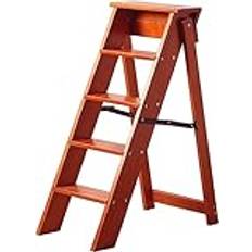 Folding Step Stools/Wood 5 Tread Safety Step Stool/Multi-Purpose Portable Step Stool/Garden Library Climb Ladder