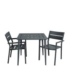 Cafesæt Delia 2 stole m. armlæn + bord 78x78, Antracit