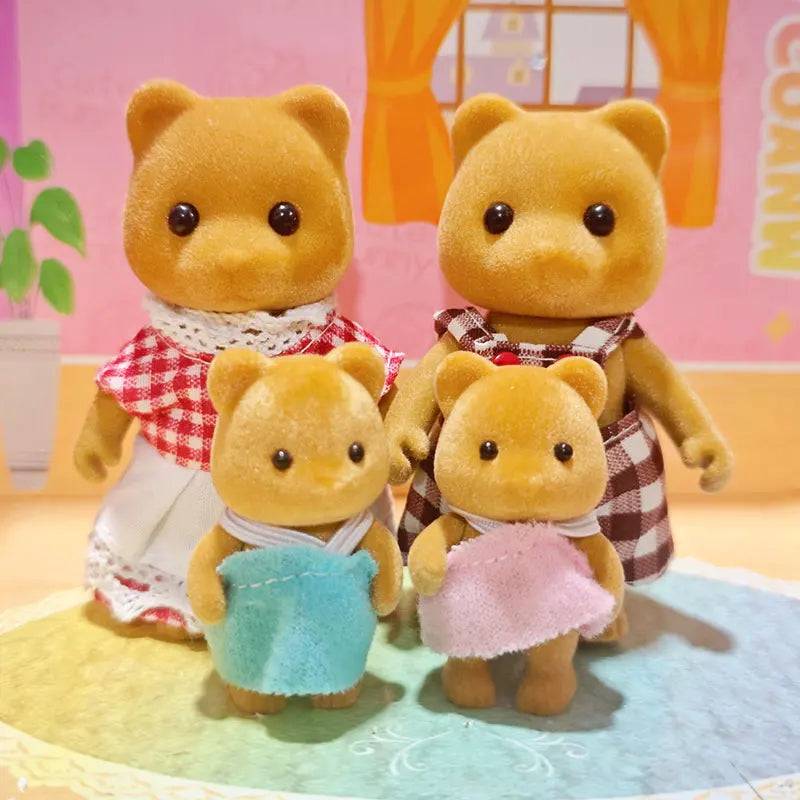 Forest Family Reindeer Rabbit Panda Animal Simulation Dollhouse Furniture Toy Set - Brown Bear Family