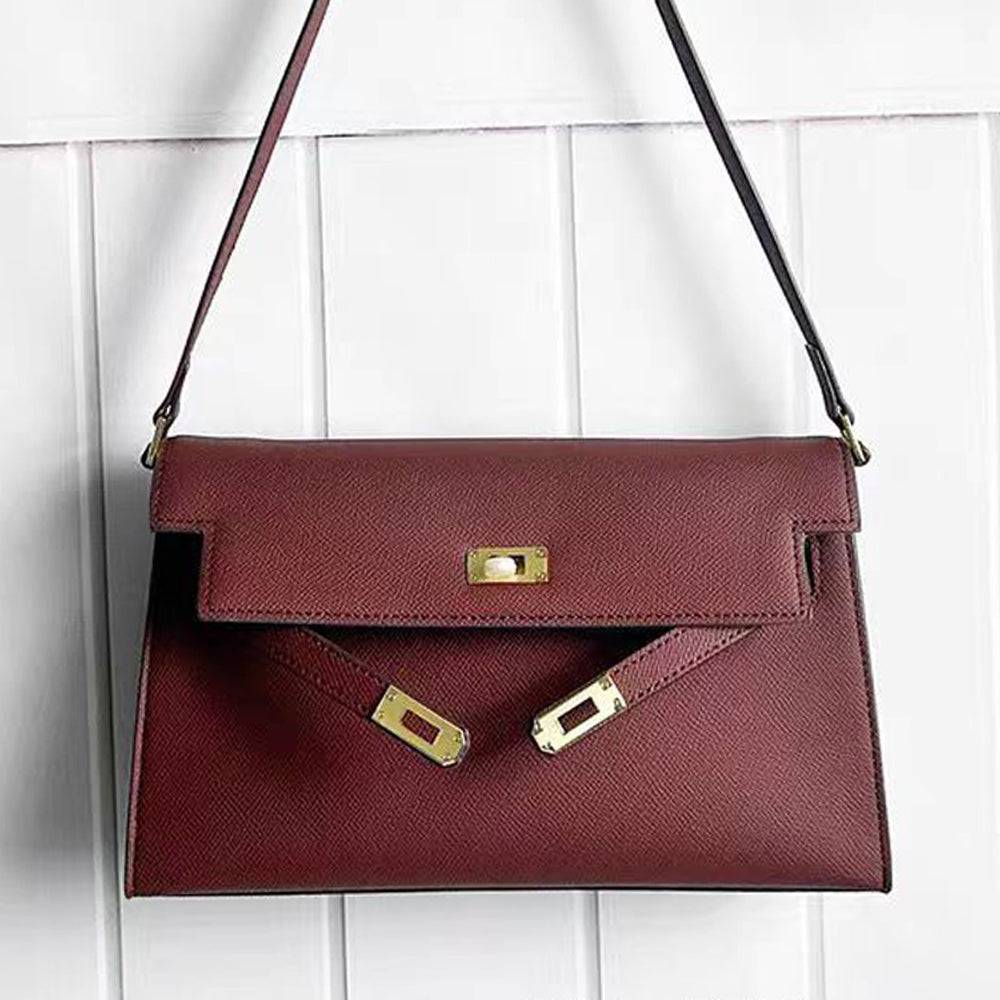 Isabelle Women's PU Leather Shoulder Bag With Buckle Tote Handbag in Beige - Red