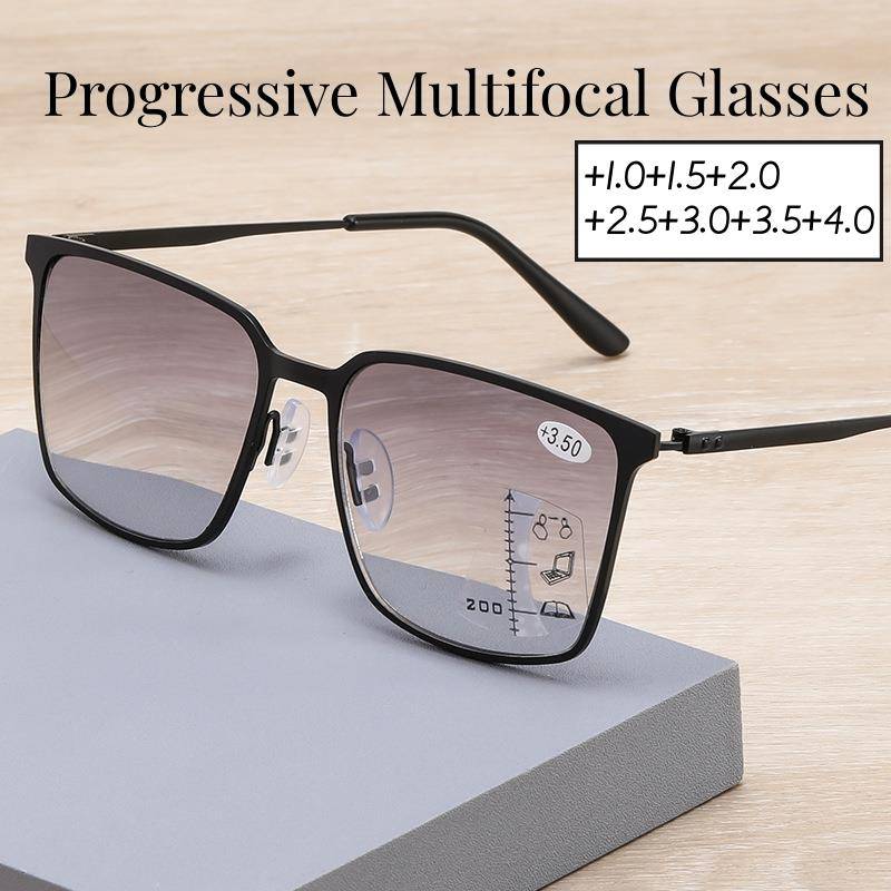 Herr Mode Progressiva Multifokala Glasögon Lyxdesign Fyrkantiga Närsynta Färdiga Läsglasögon Unisex Kvinnor Diopter Glasögon cm