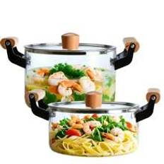 1 st glasgryta med stor kapacitet med lock, trähandtag, 2,5L/3,5L- För matlagning, klarglasstil, pasta, matlagningsvin, kastrull, perfekt köksredskap - transparent (A,B)