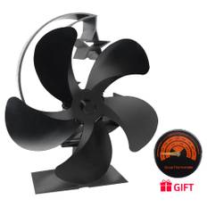 5 Blades Heat Powered Stove Fan Fireplace Fan Quiet Operation Circulating Warm Air No Battery svart