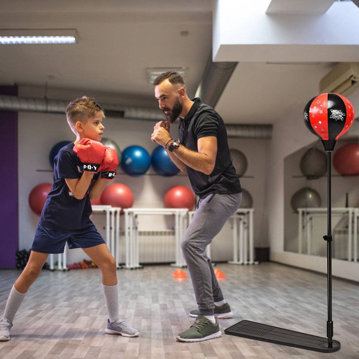 Børne bokseboldsæt – justerbar 85-130 cm, handsker, pumpe
