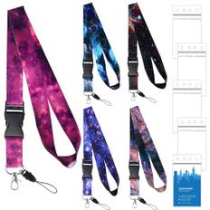 Nyckelband, snodd, 5 stycken, galaxnyckelband med kortfodral, barn, pojkar, nyckelring, band med karbinhake, färgglatt halsband för ID-kort, nyckel, mobiltelefon, kamera (2,5 x 53 cm)