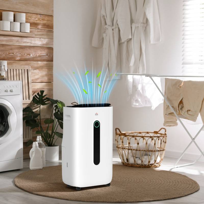 HOMCOM 6500mL bärbar avfuktare med luftrenarfilter, 24H Timer, 4 Lägen, 22L/Dag, för hem, tvättstuga, källare