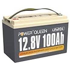 Power Queen 12V 100Ah LiFePO4 Battery, 1280Wh Lithium-Iron Battery with 100A BMS, Up to 15000+ Deep Cycles, Support in Series/Parallel, widely Used for Camper, RV, Road-Trip, Solar System