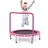 LIFEZEAL Vikbar studsmatta, för barn, barnstudsmatta med handtag, trädgårdsstudsmatta från 3 år, mini studsmatta för inomhus och utomhus (rosa)